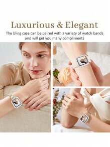 3 In 1 Bling Case With HD Screen Protector Compatible With Apple Watch 40mm 41mm 42mm 44mm 45mm 46mm Diamond Glitter Protective Face Cover PC Frame Protector Overall Protective Glass Jewelry Bumper Face Cover Case Crystal Tempered Glass For Apple Watch Series 10/9/8/7/6/5/4/3/2/1/SE Women, Rhinestone Face Cover Women For Apple Watch Accessories Surace Compatible With Apple Watch Series 10 9 8 7 6 5 4 3 2 1