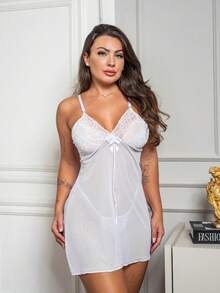 Sexy Transparent Tulle Nightgown With Panties - 白色 - 查看 5