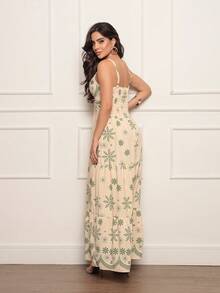 Women's Long Dress In Dune Fabric Print - Beige - View 2
