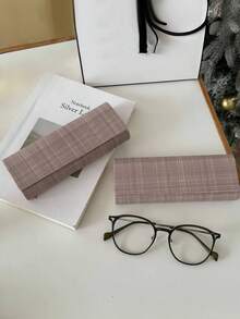 1pc Retro Plaid Eyeglass Case, High-Quality Student/Office Worker Stress Relief Myopia Glasses Storage Box, Portable Personalized Japanese Style Eyewear Case
