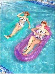 A Large Inflatable Floating Bed Suitable For Adults To Lie Down, Relax, Enjoy Sunbathing, And Rest. The Inflatable Swimming Floating Bed Hammock With Soft Mesh Center, Water Lounge, Swimming Pool Float Are Perfect For Summer Outdoor Beach Games, Swimming Pool Parties, And Reusable Color Blocked Headrests. Thickened, With Multiple Colors To Choose From, Beach Essentials, Beach Accessories - Multicolor - View 3