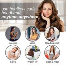 Set de 4 piezas para rizar el cabello sin calor: Diadema con varillas para rizar, horquillas con anillos para el cabello, lazos elásticos para el cabello, herramienta de peinado ondulado suave DIY para rizos en cabello medio a largo, rulos, rizos sin calor, rizado del cabello, productos y accesorios para el cabello para la peluquería, la belleza y los productos esenciales de viaje