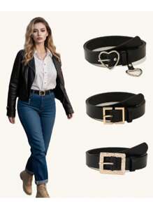 1 pièce Ceinture décontractée grande taille pour femmes avec boucle en forme de cœur et boucle texturée en pierre en forme de croissant, polyvalente pour jeans, robes et manteaux d'été, école