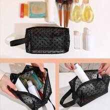 5pcs/Set Black Mesh Organizer Bags, Portable Cosmetic Makeup Toiletry Storage Pouch, Simple Travel Makeup Bag