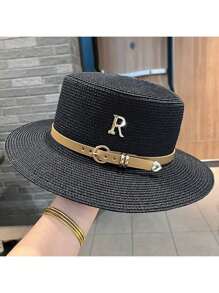 Boho 1pc Women's Fashionable And Cute Straw Hat With Leather Buckle Suitable For Beach Vacation, Daily Use, And Sun Protection Cowboy Hat Valentine's Day