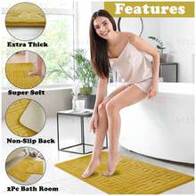 VELVETIO Bath Mat Set 2 Piece Non Slip Rubber Pedestal And Bath Mat Set Toilet Greek Bathroom Rug New - Ochre - View 4