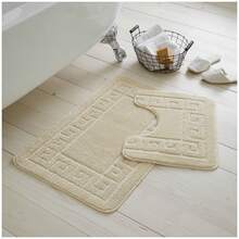 VELVETIO Bath Mat Set 2 Piece Non Slip Rubber Pedestal And Bath Mat Set Toilet Greek Bathroom Rug New - Cream - View 3