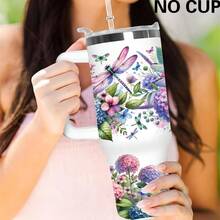 1set Floral Dragonfly Design UV Dtf Transfer Crystal Label For 40oz Glass Cup, Waterproof And Scratch Resistant, DIY Packaging Transfer Paper Suitable For 40 Oz , Cups, Bottles Etc (Excluding Cup) - Blue - View 4