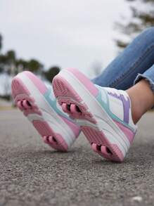 Afneembare sneakers met wieltjes, geschikt voor jongens en meisjes, modieuze lage veterschoenen, lichtgewicht, antislip, geschikt voor buitenactiviteiten