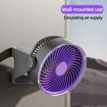 Ventilador eléctrico portátil con luz LED para acampada, carga USB, silencioso, para pared, refrescante para verano, playa, viajes