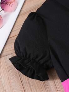 Tween Girls' Solid Color Short Sleeve Collar Waist Tie Mesh Panel Dress - Màu Hồng Tươi - Xem 4