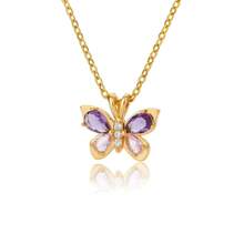 1 pieza Collar con colgante de mariposa lindo para mujer de acero inoxidable con cristal y circonita púrpura, collar estético, gargantilla, joya para fiesta