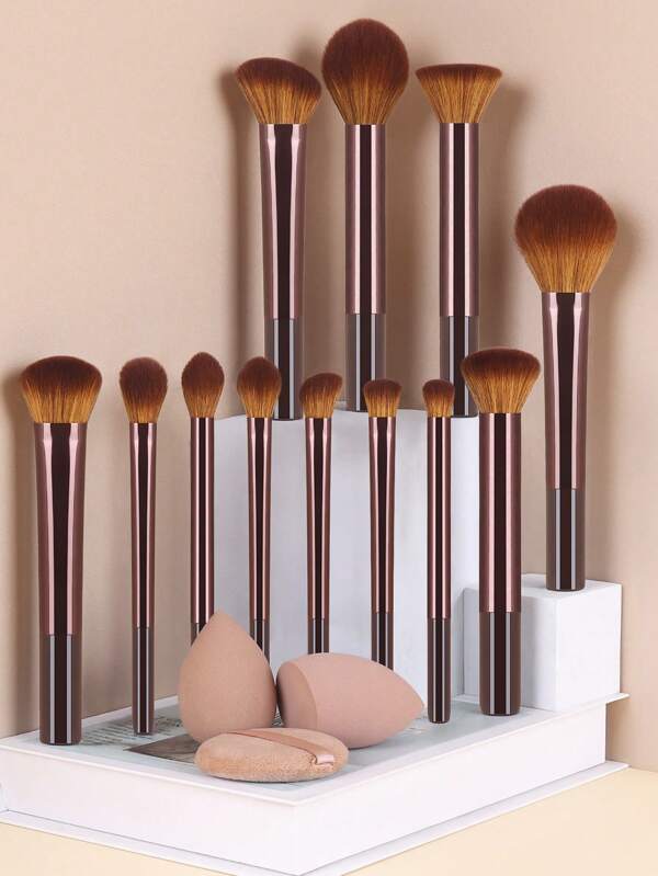 15 Stücke/13 Stücke/11 Stücke/8 Stücke/6 Stücke Make-up Pinsel Set inklusive Puder Pinsel, Rouge Pinsel, Highlighter Pinsel, Lidschatten Pinsel, Wimpern Pinsel, Eyeliner Pinsel, abgewinkelter Make-up Schwamm, runder Make-up Schwamm, runder Puderpuff, dreieckiger Make-up Schwamm, dreieckiger Puderpuff, Make-up Blender Schwamm für Puder und flüssige Foundation