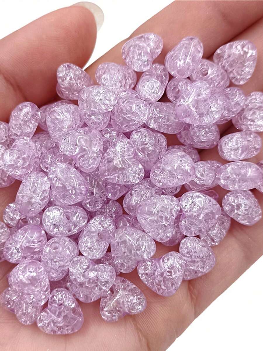 50PCS 9.8*11mm Acrylic Beads Heart Shape Loose Beads  For Jewelry Making DIY Craft - 紫色 - 查看 1
