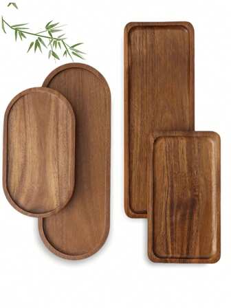 1pc Unique Wooden Tray, Small Tray, Rectangular Tray, Cheese Plate, Sauce Dish, Appetizer Compartment Tray Set, Multipurpose Wooden Kitchen Serving Platter, Display Tray For Food, Storage, Candles, Tabletop Decor, A Charming Compact Wooden Tray.
