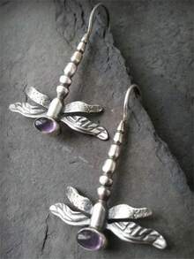 1 cặp bông tai móc dài thiết kế chuồn chuồn cổ điển Bohemian, thích hợp cho trang sức hàng ngày, tiệc tùng, du lịch - Bạc - Xem 6