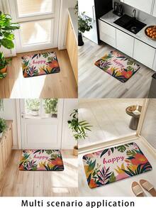 1pc Tropical Plant & Letter Pattern Doormat, Modern Minimalist Thick & Soft Indoor Entrance Mat, Absorbent, Non-Slip, Durable, Flexible For Bathroom, Living Room, Bedroom, Kitchen, Shower, Patio, Home Decor Bathroom Kitchen Decor Christmas Decor