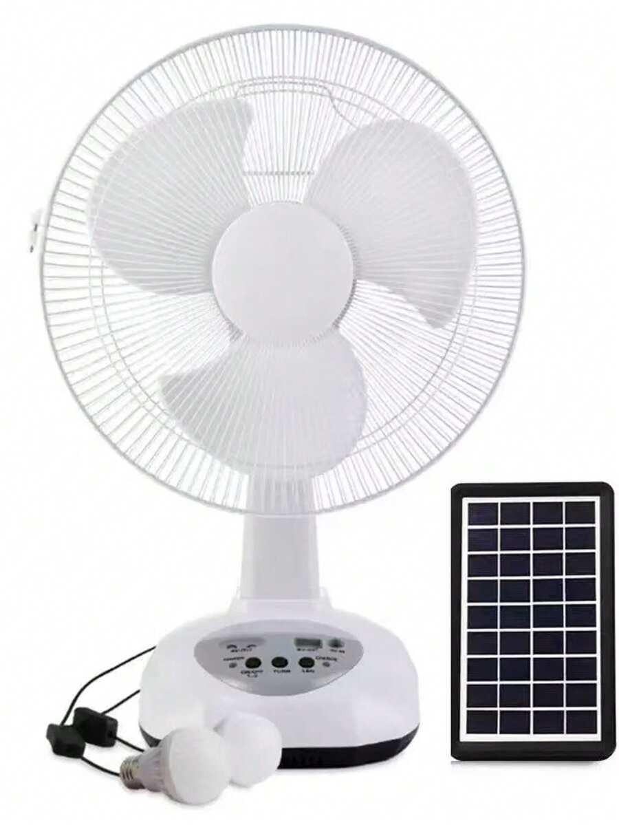 Ventilador eléctrico de mesa con luz y función de Banco de energía, portátil,escritorio, recargable, solar, 12 pulgadas - Blanco - Ver 1