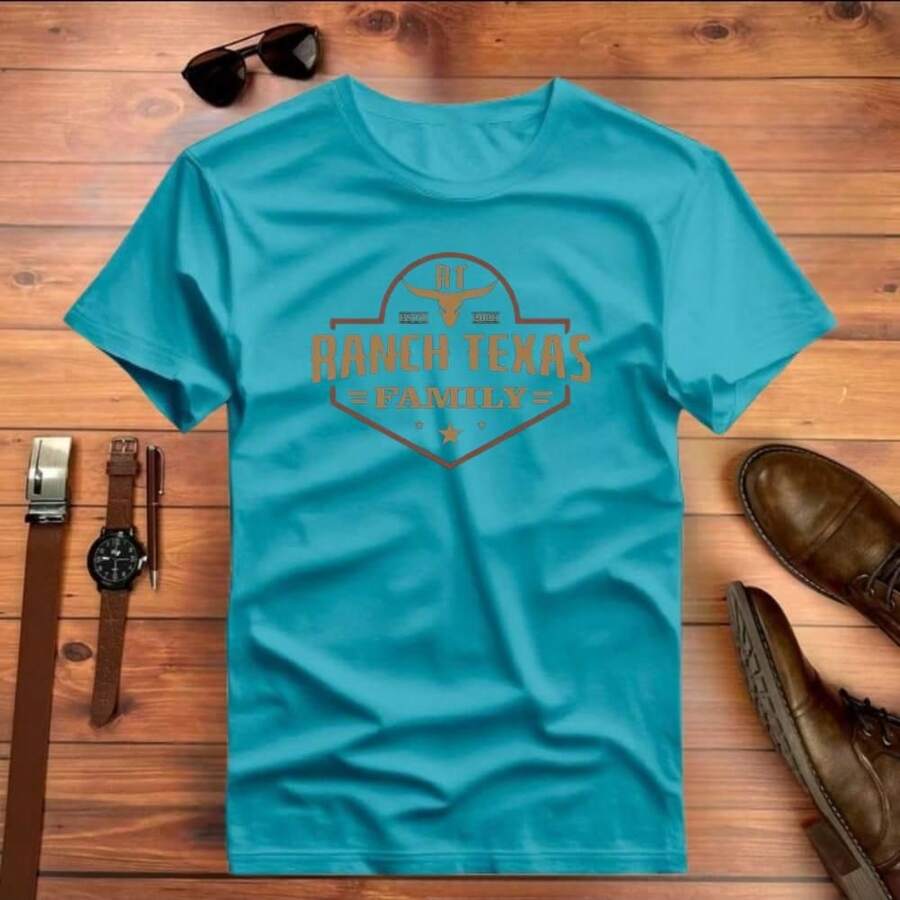 Men's 100% Cotton T-Shirt Ranch Texas Cowboy Country Print New Release - 淺藍色 - 查看 1