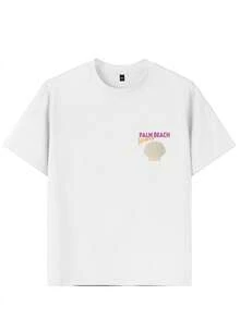 1 件女童贝壳休闲印花套头短袖 T 恤，适合年轻学生的舒适时尚夏季上衣 - 白色 - 查看 6