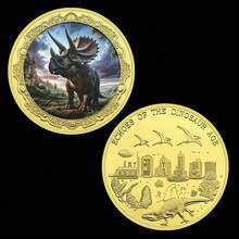 1 buah Koin Peringatan Dinosaurus, Koin Peringatan Emas Hewan Langka yang Terancam Punah, Lencana, Koin Peringatan Dinosaurus Berlapis Emas Langka, Tyrannosaurus Rex, Brachiosaurus - MultiWarna - View 11