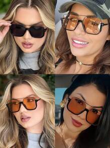 Fashionable Casual Oversized Double Bridge Clear Lens Glasses
