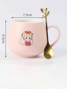 1pc Ceramic Mug With Lid And Spoon, High-Quality Breakfast, Milk, Coffee Cup For Home, Student, Couple Use Back To School