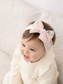 1 件装柔软薄款婴儿宽边头带儿童蕾丝头带蝴蝶结发饰婴儿头带 - 彩色 - 查看 1