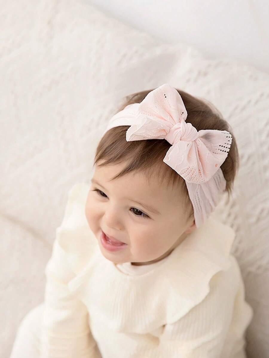 1 件装柔软薄款婴儿宽边头带儿童蕾丝头带蝴蝶结发饰婴儿头带 - 彩色 - 查看 1