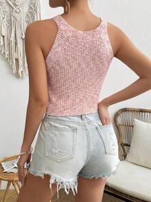 Spring/Summer Ombre Cinched Waist Tank Top, Sexy & Elegant Sleeveless Knit Pullover Sweater - Pink - View 2