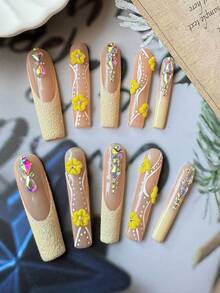 Ten Handcrafted Coffin-Shaped Nail Stickers Feature A Three-Dimensional, Hand-Painted Design With Rhinestones. They Are Hand-Painted In The French Style Using Modeling Gel. These Nail Stickers Can Be Given As Gifts To Friends And Relatives And Can Be Worn Repeatedly. - Multicolor - View 1