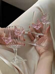 1pc Pink Butterfly Stemless Glass Cup, Ins-Style Elegant Glass Cup For Juice, Coffee, Milk