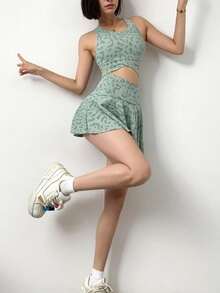 Women's Summer Sports Casual Leopard Print Skirt, Sexy Yet Elegant, Suitable For Sports, Leisure, Dates, Outdoor Activities. High-Waisted Tennis/Golf/Badminton Skort With Shorts - Green - View 4