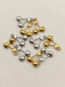 5pcs/Set Boho Style Plated Golden Stainless Steel Mini Cherry Pendant Necklace Kit, Unisex Suitable For Daily Wear, Summer Fresh Casual Jewelry Accessories - Small Cherry - View 2