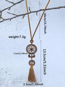 TopHanqi 1 pieza Collar colgante de anillo geométrico de madera hueco con borla, ligero y dinámico - Caqui - Ver 3