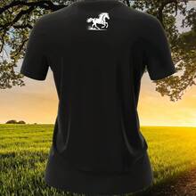 Playera negra de algodón peinado casual para mujer y hombre con estampado de Animales Caballo Corriendo - Negro - Ver 5