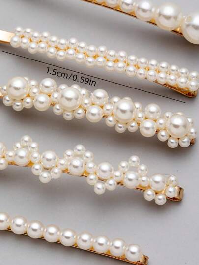 5 قطع مشابك شعر من اللؤلؤ الاصطناعي، مجموعات متنوعة من سبائك معدنية مناسبة للاستخدام اليومي والحفلات والمناسبات. مشابك شعر مخالب، أغراض مدرسية، إكسسوارات شعر