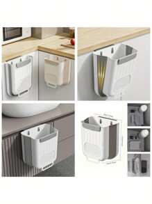Cubo de basura plegable de plástico para cocina, cubo de basura para dormitorio, se puede colgar en la puerta del gabinete, caja de almacenamiento y clasificación de basura montada en la pared, cubo de basura de plástico que ahorra espacio, almacenamiento y organización convenientes, adecuado para espacios pequeños, diseño de cocina moderno, cubo de basura de cocina