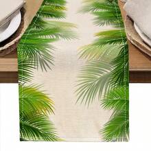 1 件绿叶和棕榈叶印花桌旗，适合节日、派对、生日、晚宴、厨房和餐桌装饰、四季家居和客厅纺织品装饰