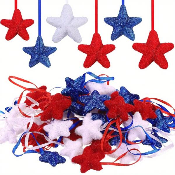 12 Pcs 4th Of July Star Hanging Ornaments Patriotic Hanging Ornaments White Red Blue Star Shaped Ornament For 4th Of July Home Indoor Outdoor Party Decor Independence Day Party Favors