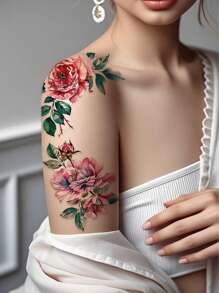 Set da 4 tatuaggi floreali temporanei di grandi dimensioni - Rosa nera, disegni floreali multicolori, tatuaggi floreali vintage tradizionali, impermeabili, a lunga durata, adatti per le donne, possono essere applicati su vita, braccio, gamba, schiena, spalla, per coprire cicatrici
