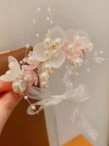 Gefälschte Perlen Handblume für Mädchen als Brautjungfer, Hochzeit Schnürblume, Braut Ballzubehör, Tanzbparty Deko, neue Girlande Super Fee Handblume für Geburtstagsmädchen, Aufführungs-Haaraccessoires, Geburtstagsgeschenk, Hochzeit Blumenmädchen Handblumen