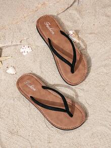 女士夏季户外休闲舒适时尚拖鞋，防滑轻便人字拖 - 黑色 - 查看 6