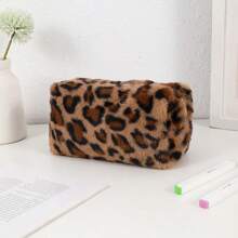 1pc Korean-Style Leopard Print Large Capacity Pencil Case & Pouch Back To School,Back To School,School Supplies,Pencil Pouch,School Bag