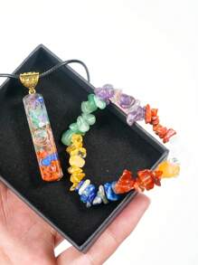 1pc/Set Round, Moon, Rectangular, Slim Rectangular 7 Chakra Necklace And Bracelet Combination, Best Gift For Family And Friends