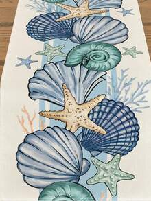 Seashell & Starfish Summer Tablecloth, Spring Ocean Theme Kitchen Dining Table Decor, Home Party Decoration - Blue - View 3