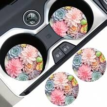 2 pièces Dessous de verre à motif floral pour voiture, tapis de voiture stylé et , séchage rapide et antidérapant