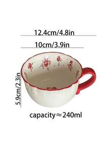 1 pieza/2 piezas/4 piezas Taza de té de la tarde de cerámica con relieve floral rojo estilo coreano Ins, taza de café de cerámica floral vintage, apta para desayuno, leche, postre, agua, oficina, sala de estar, uso diario