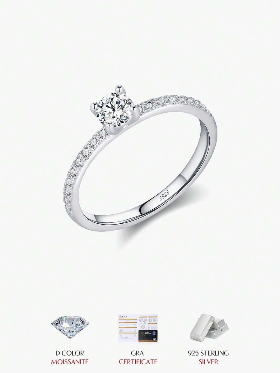Nhẫn Moissanite màu D MODIAN hình vuông tinh tế, bạc Sterling 925, nhẫn kim cương phòng thí nghiệm cho nữ, trang sức cưới phong cách ấn tượng - Bạc - Xem 1