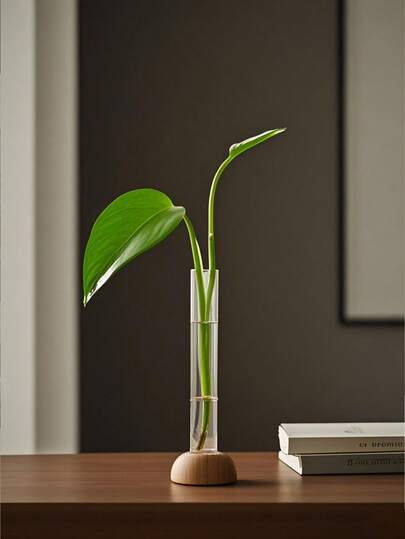 1 pieza Jarrón de bambú para plantas hidropónicas, decoración del hogar para sala de estar, mesa de comedor, decoración de oficina Jarrón de vidrio